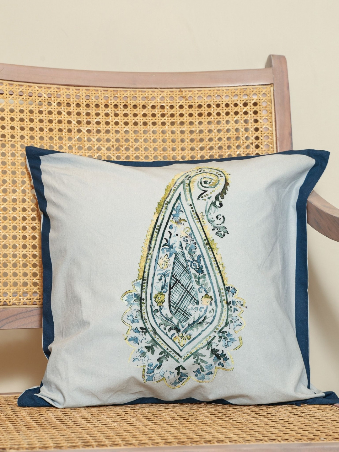 Sangria  Verdant Harmony Blue & Green Printed Cotton Square Cushion Cover