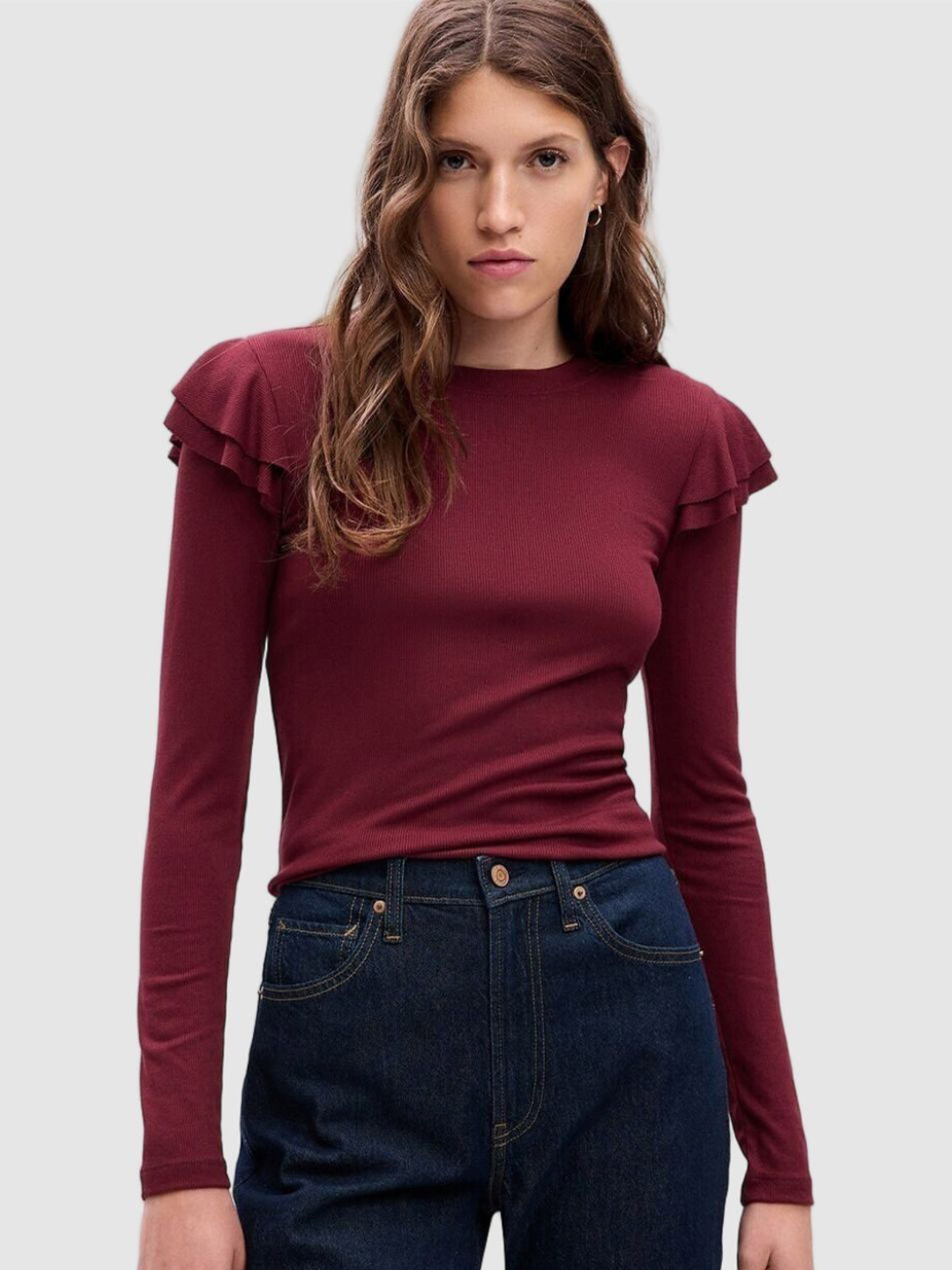 GAP Women Ruffles Fitted Regular Top
