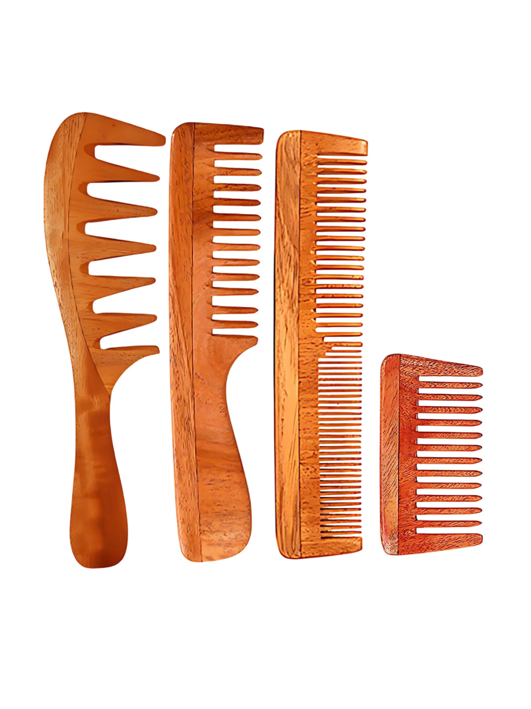 RUFIYS Set Of 4 Neem Wide Tooth Comb For Hair Growth & Dandruff