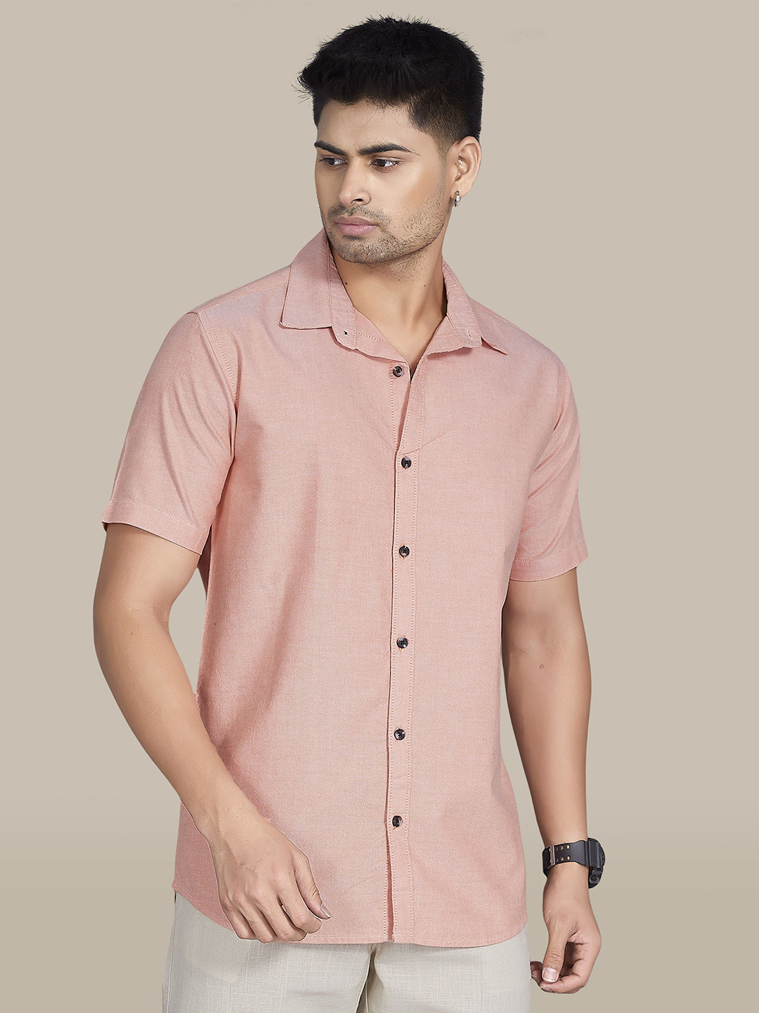 Peach Solid Regular Fit Casual Shirt