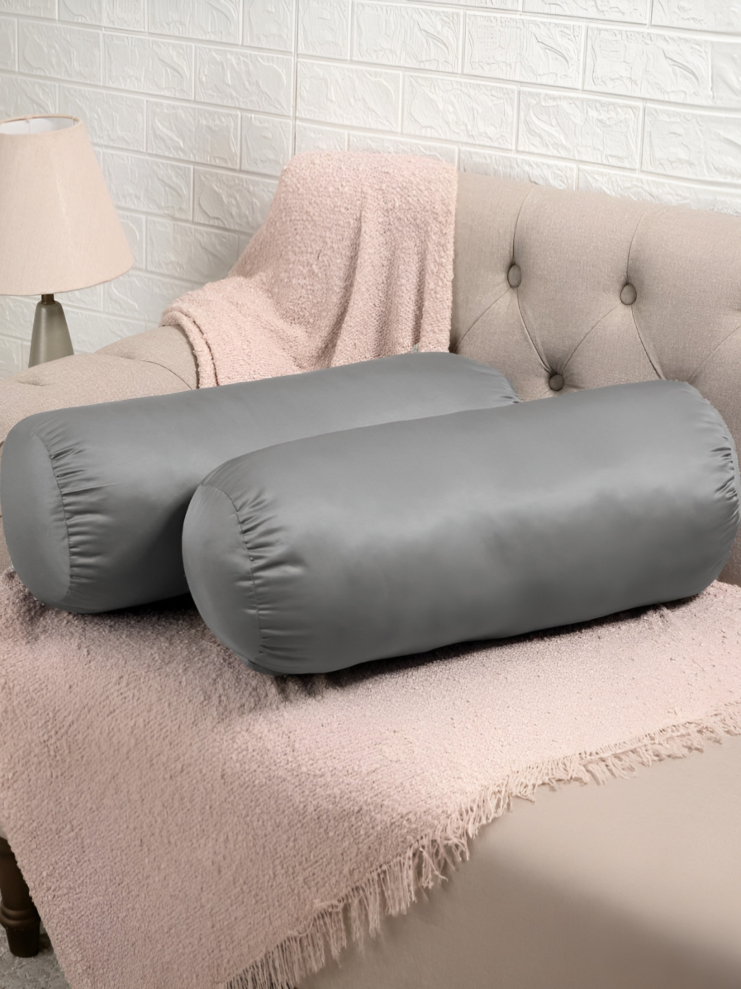 wakefit 2-Pcs Grey Bolsters Breathable Skin-Friendly Hypoallergenic Cylindrical Bolsters