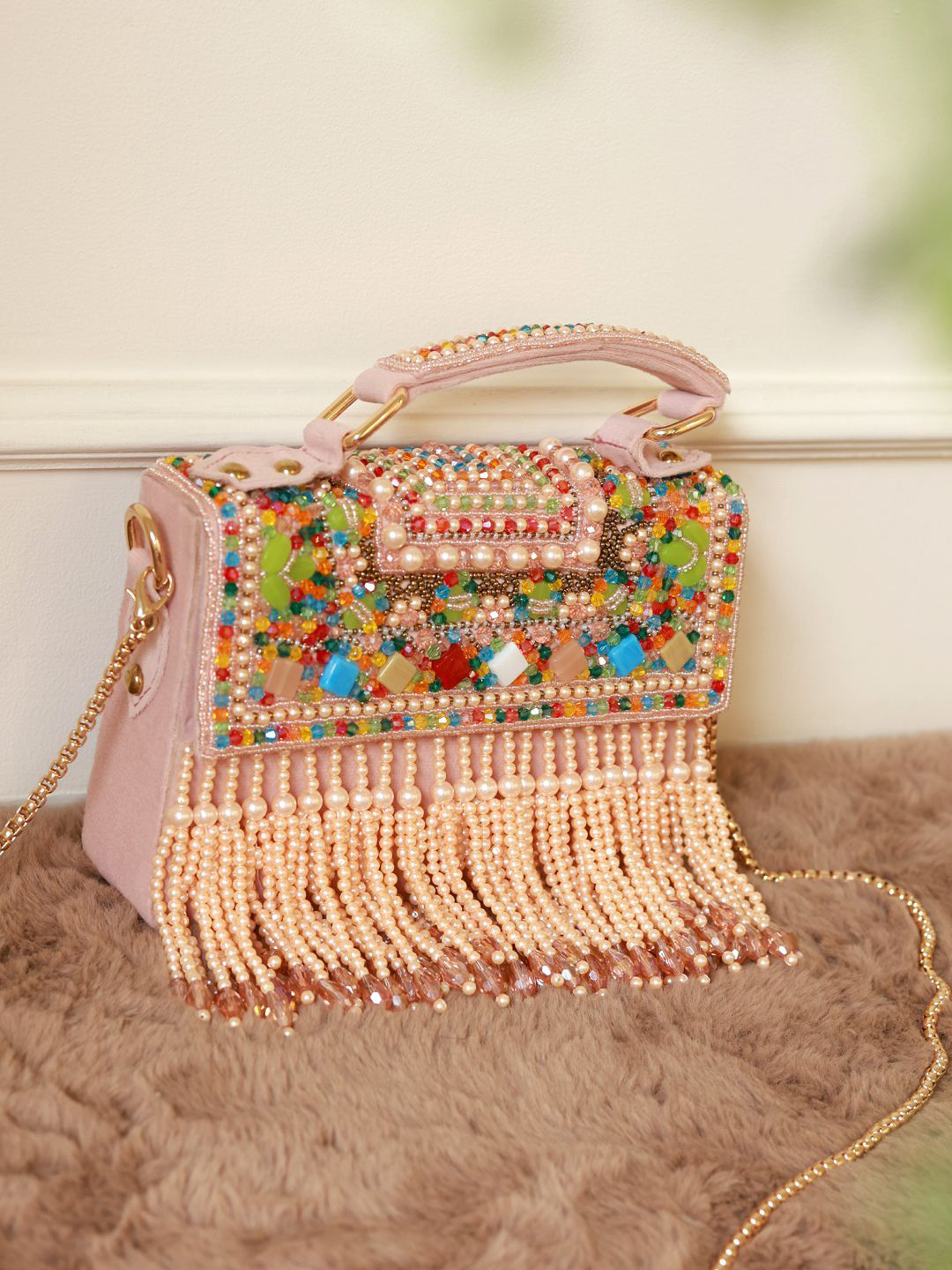 THE TAN CLAN Kiara Embroidered Suede Foldover Clutch