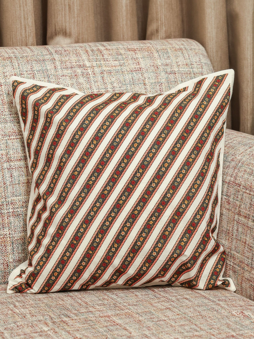 Sangria  Golden Grace Brown & Beige Square Cushion Cover