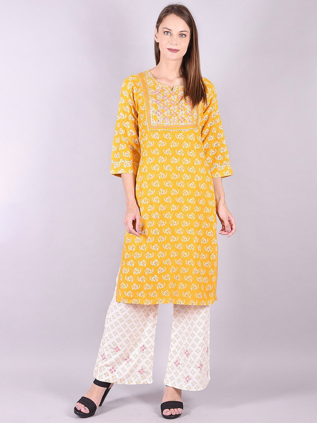 Indiwest Women Floral Printed Kurta Palazzo Set