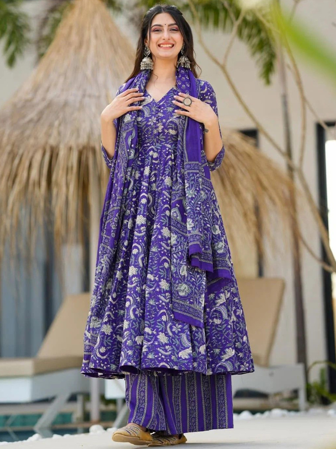 KALINI Women Floral Printed Angrakha Kurta with Palazzos & With Dupatta
