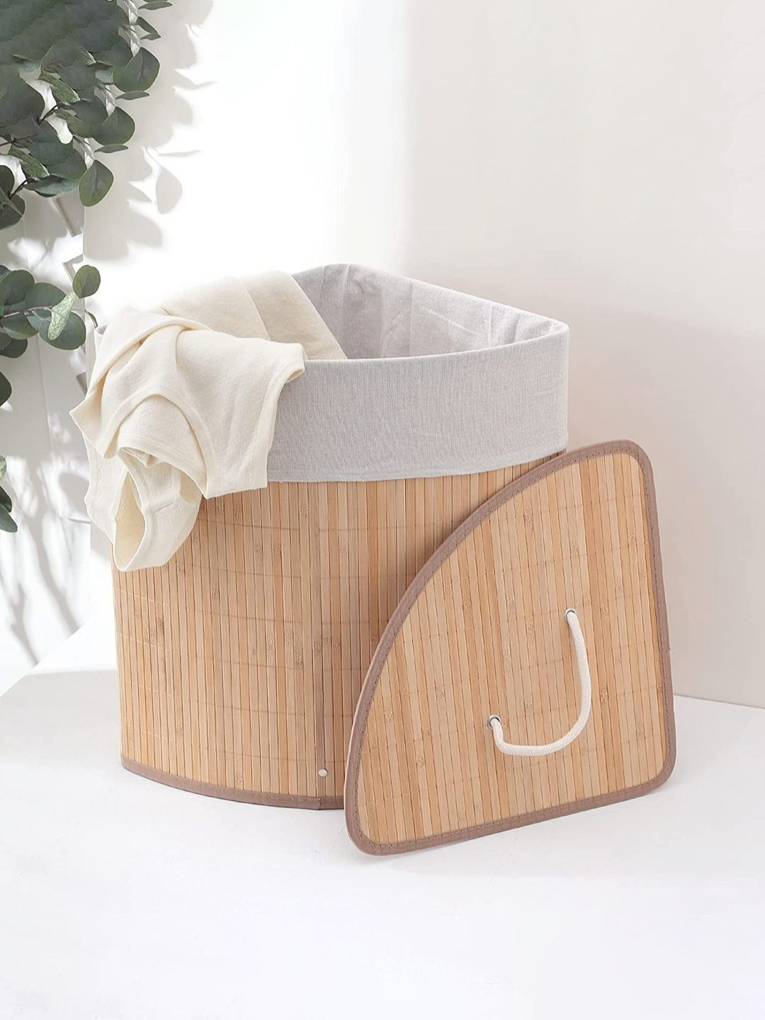 RUBOXA Beige Bamboo Foldable & Durable Laundry Basket With Rope Handles