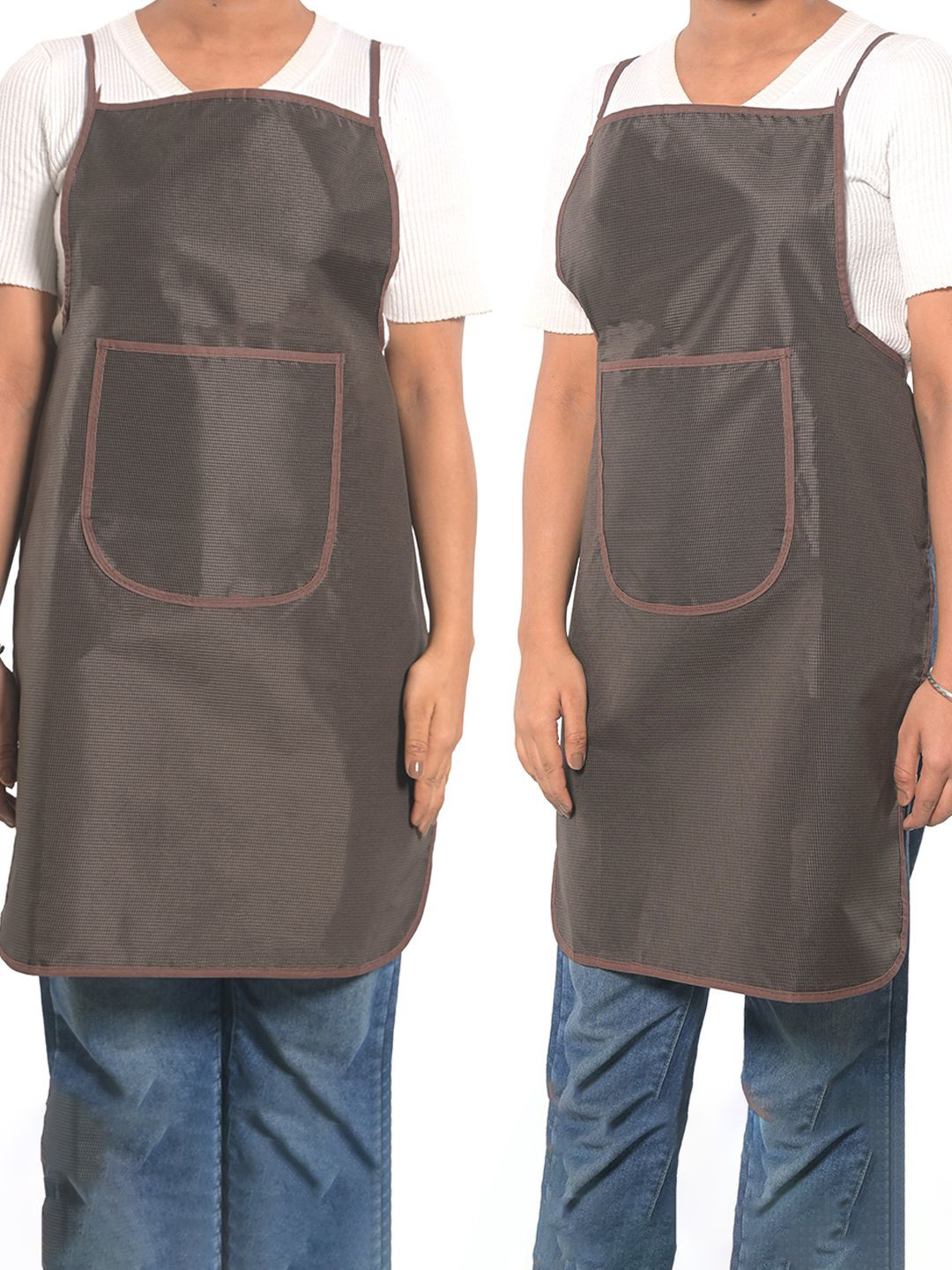 Kuber Industries 2-Pcs Brown Waterproof Apron With Center Pocket