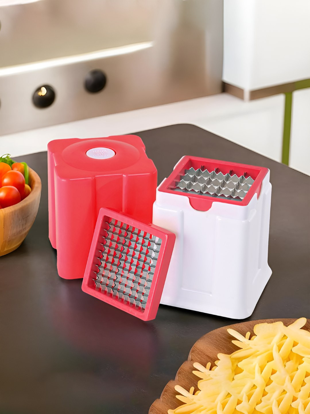 Kuber Industries Assorted & White 2 In 1 Manual Vegetable Chopper