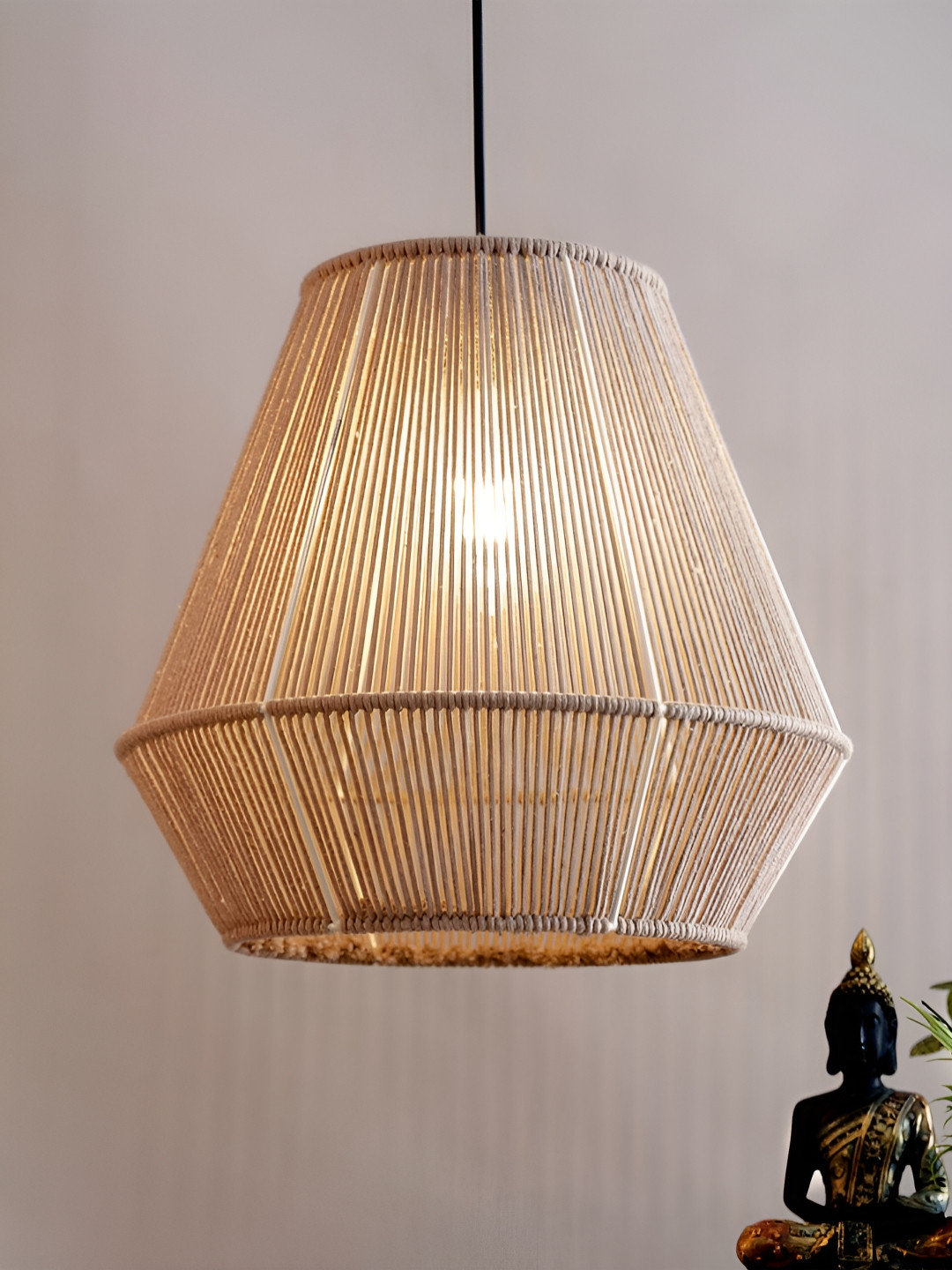 Decazone Beige Rattan Hanging Wooden Boho Ceiling Lamp