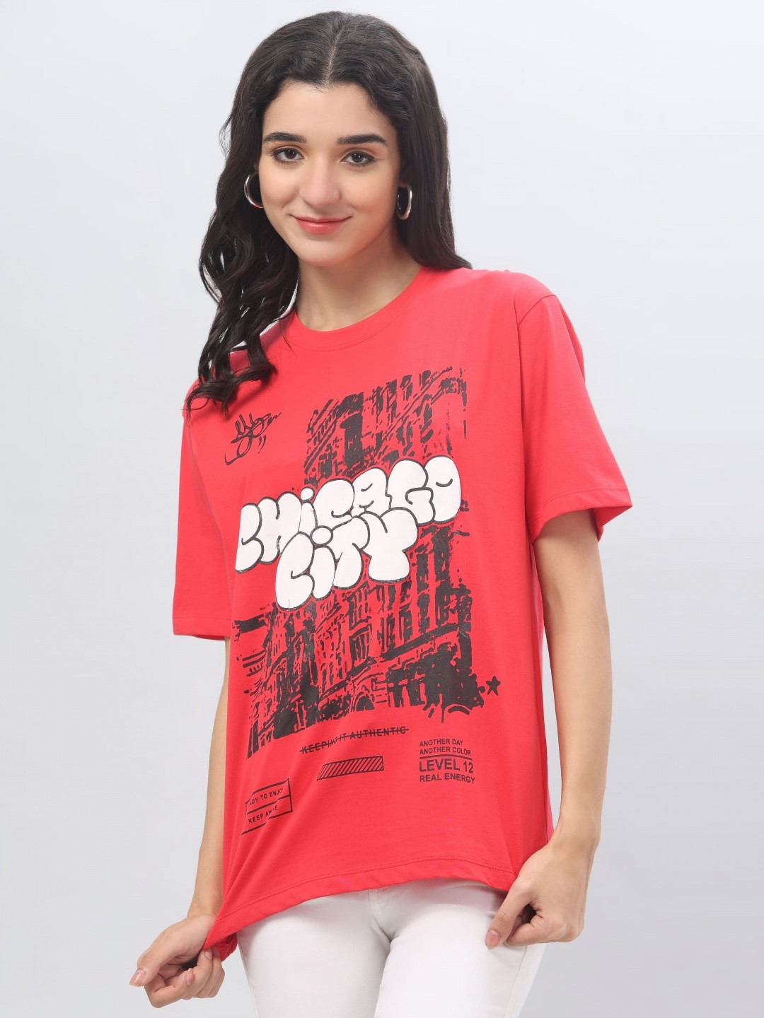 clobug Women Graphic Printed Round Neck Cotton T-shirt