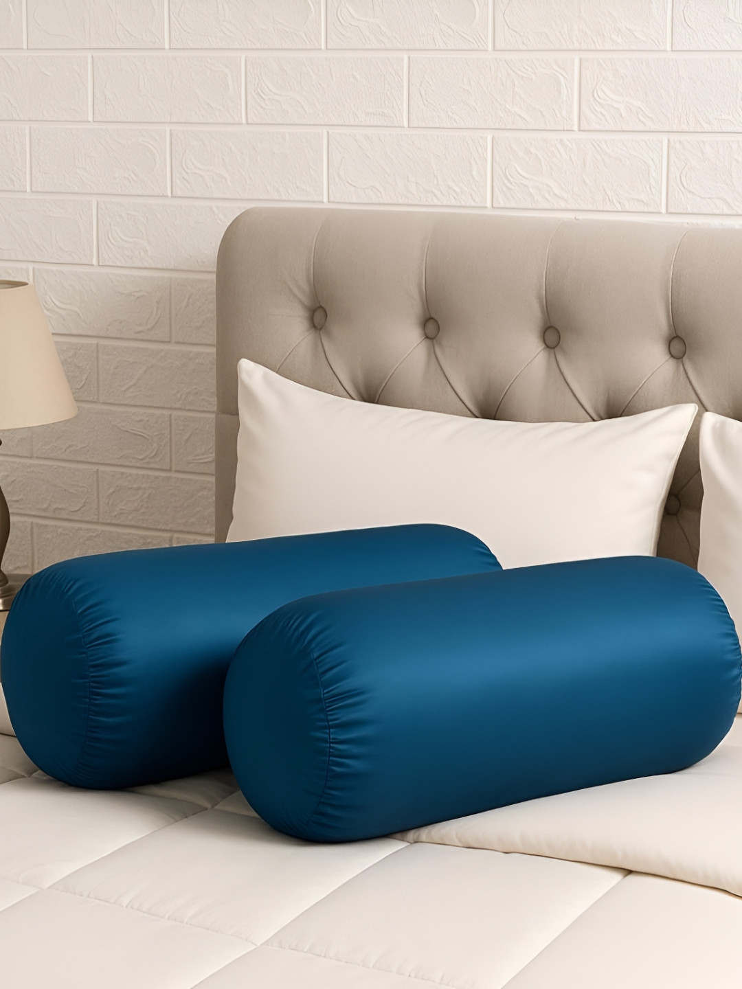 wakefit 2-Pcs Teal-Blue Hollow Fiber Filling Bolster Pillows