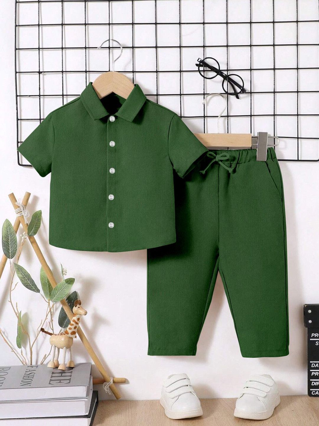 YK Boys Olive Green Shirt with Trousers