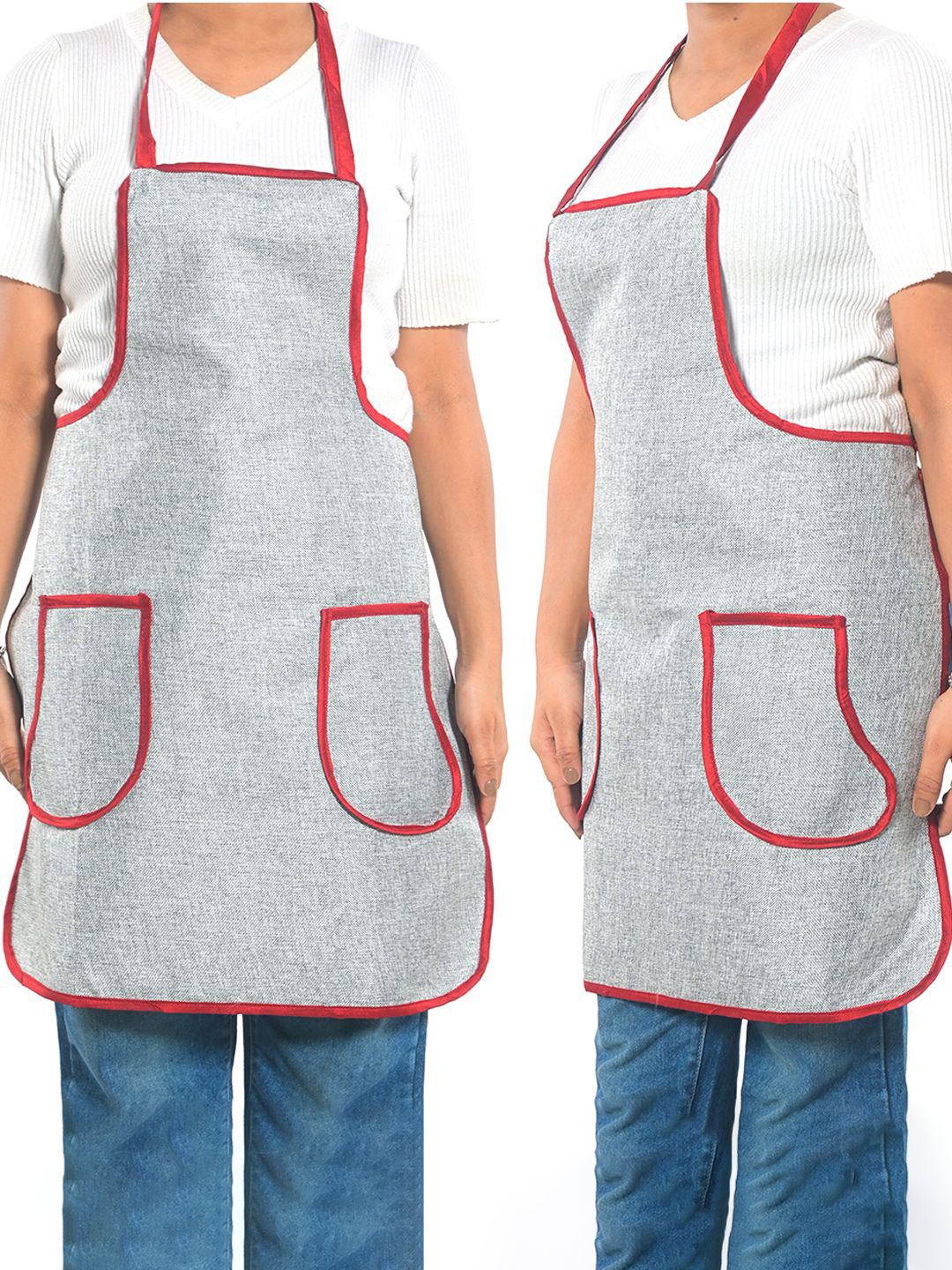 Kuber Industries 2-Pcs Grey Waterproof Apron With Center Pocket