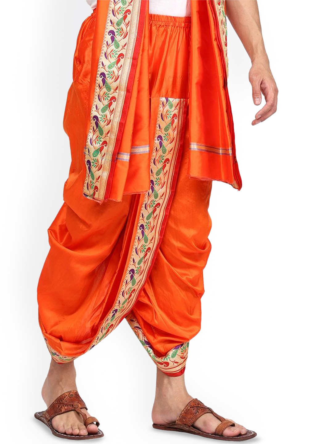 RAMESHWARAM FABRICSSaffron Color Stylish Dhoti Pant with Stole Set