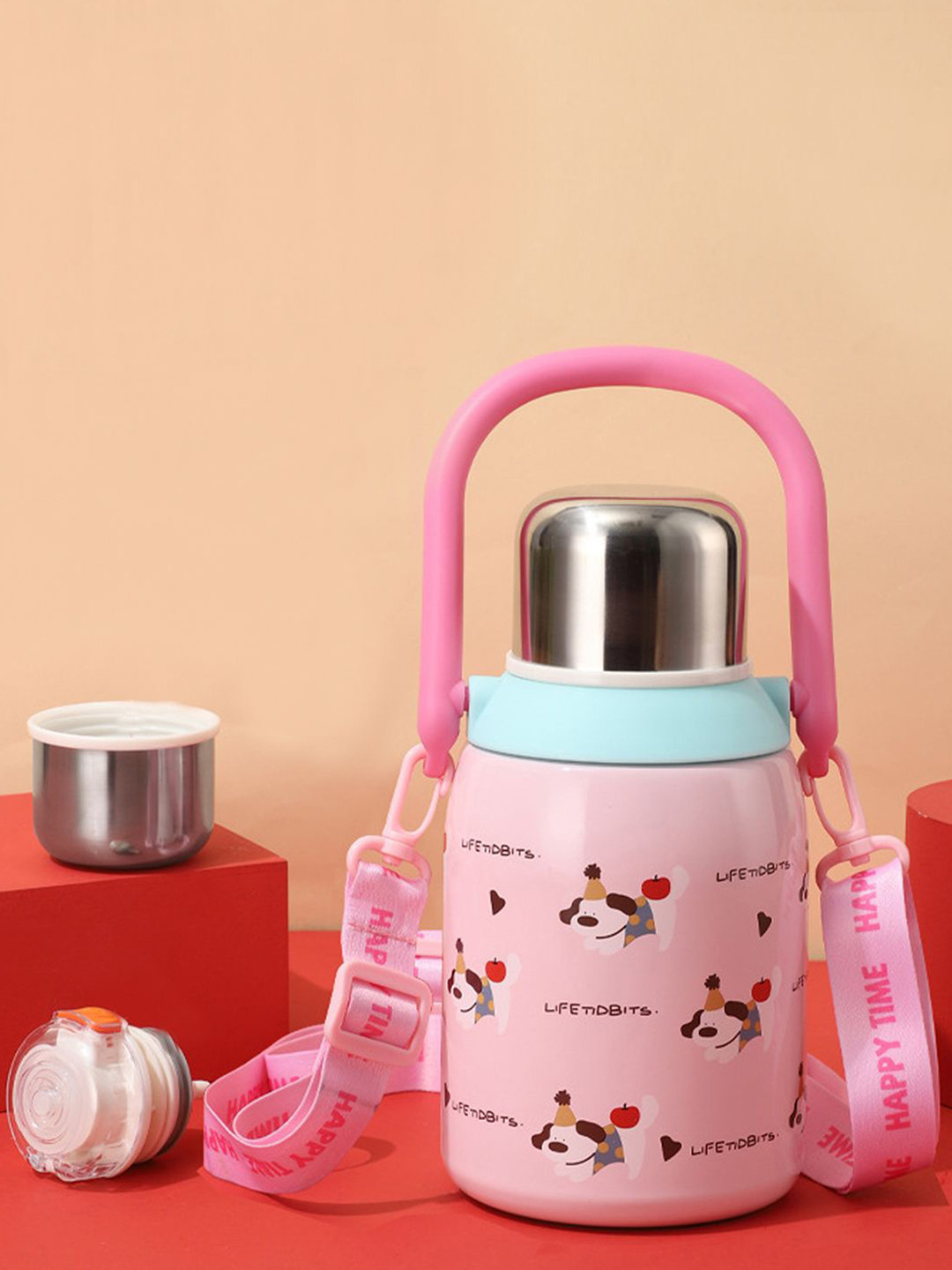 Little Surprise Box LLP Kids Pink & Blue Hat Puppy Stainless Steel Water Bottle-800 ml