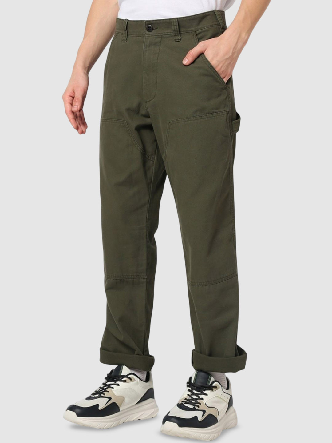 GAP Men Straight Fit Non Iron Cargos Canvas Carpenter Trousers