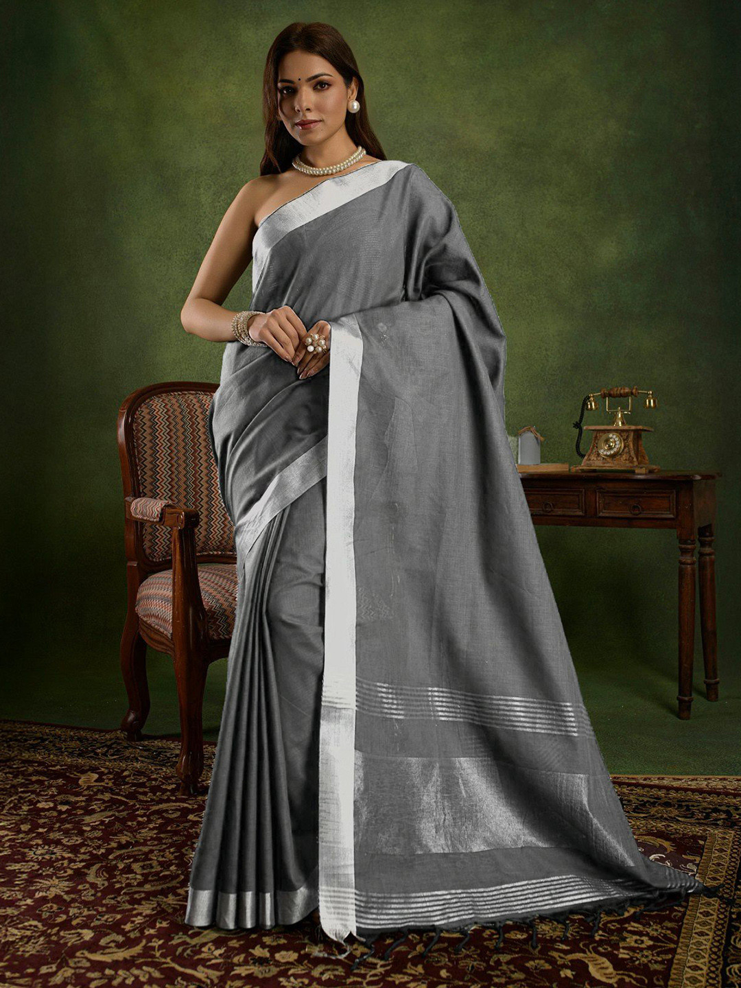 Sangria Office Wear Saree With Unstitched Blouse