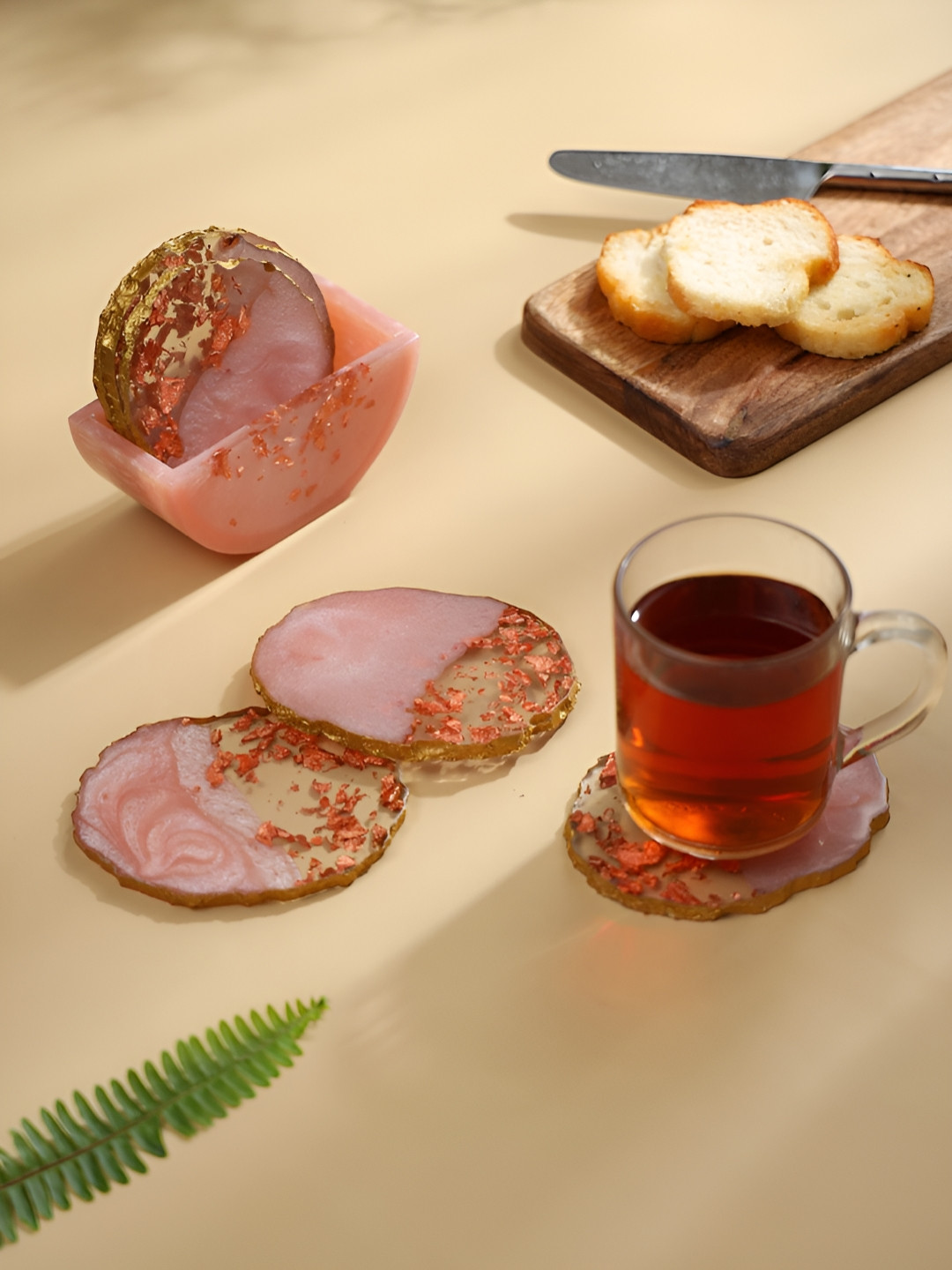 DULI 6-Pcs Pink Round Shape Coaster With Case