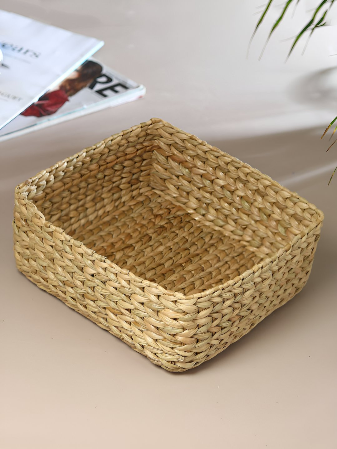 HABERE INDIA Beige Seagrass Easy To Clean Fruit & Vegetable Basket