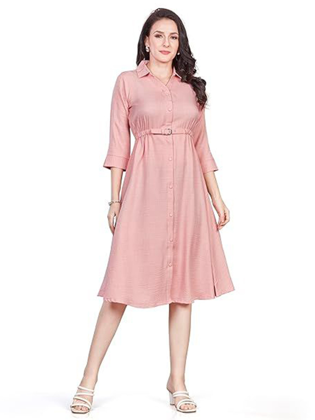 Nioni Shirt Coller Fit & Flare Dress