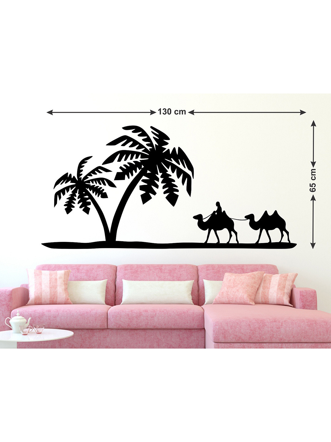 LANSTICK Black Printed Coconut Tree With Camel Wall Sticker