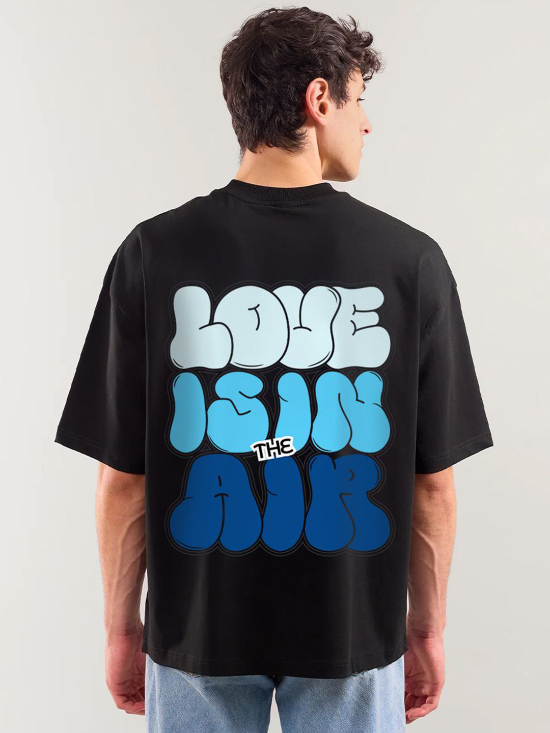 Crazymonk Oversized Love Is In The Air Typography Printed Cotton T-Shirt