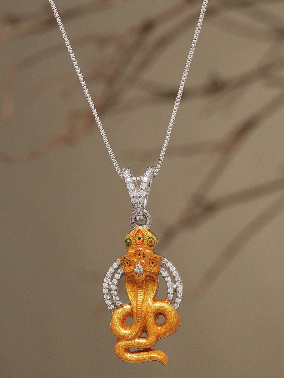 Exotic India 925 Sterling Silver Artificial Stone Studded Goga Maharaj Pendant