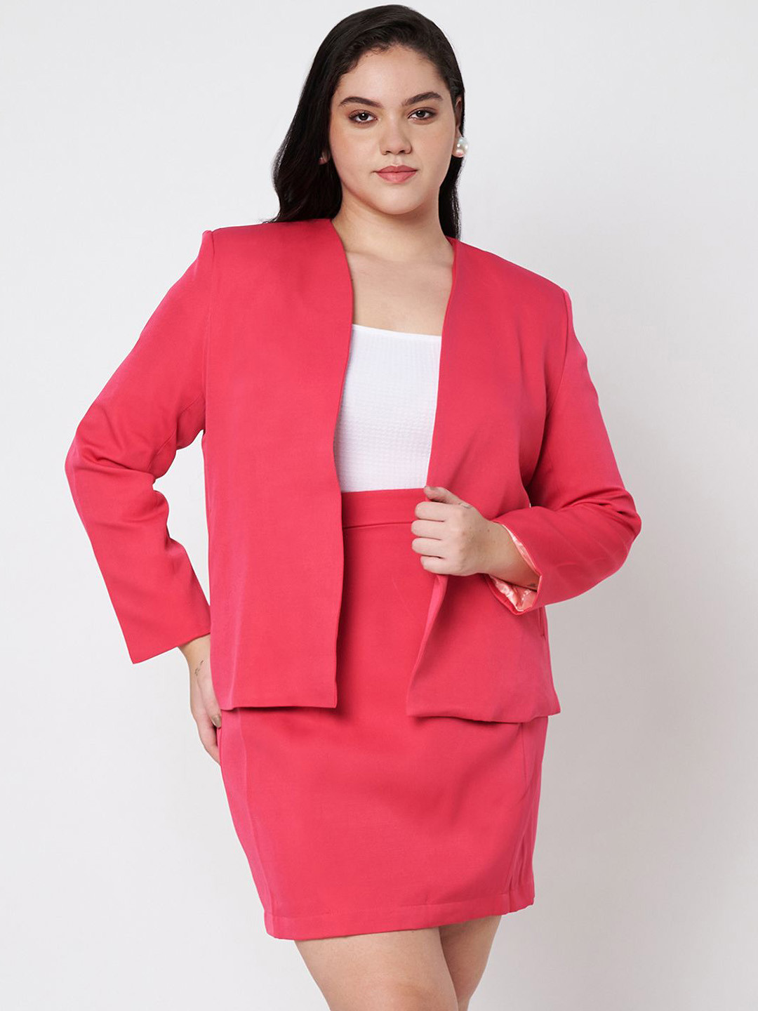 BRINNS Shawl Collar Neck Long Sleeves Blazer With Above Knee Length Skirt Suit