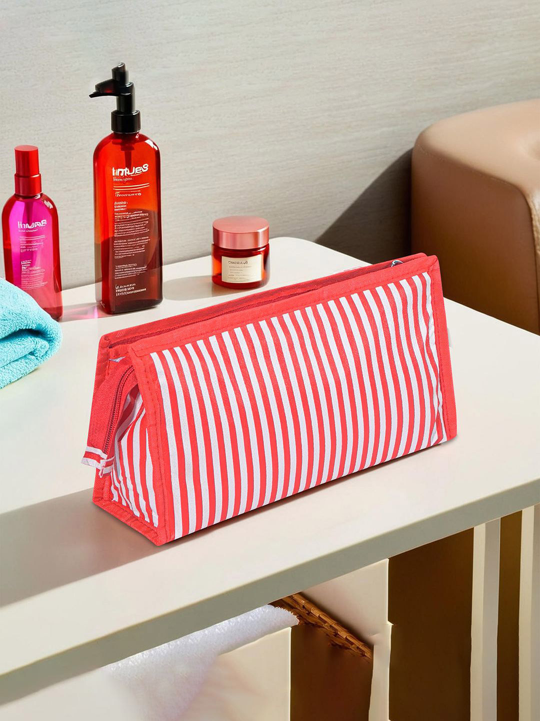 Kuber Industries Red PVC Waterproof Toiletry Kit Organizer With 3 Compartment