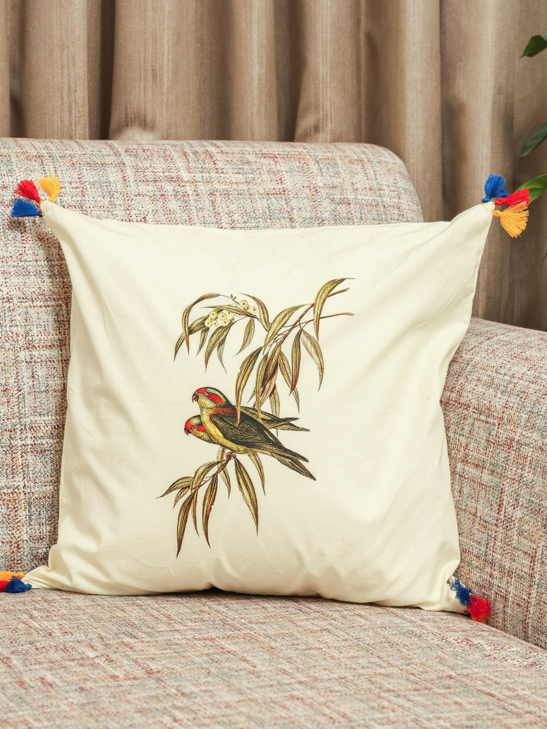 Sangria  Garden Mlange Off White & Green Square Cushion Covers