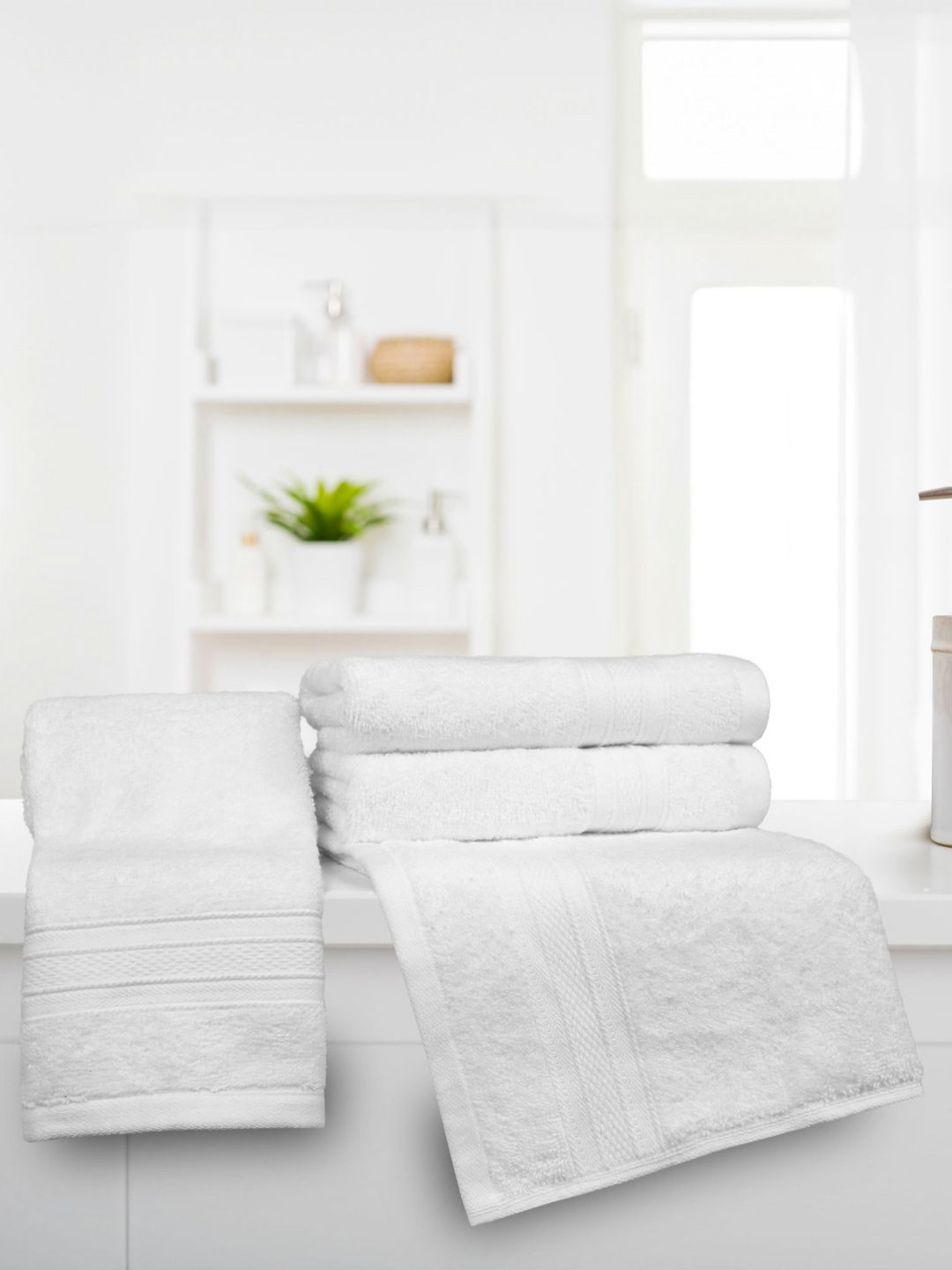 MYTRIDENT 4-Pcs White Pure Cotton Air Rich Hand Towels