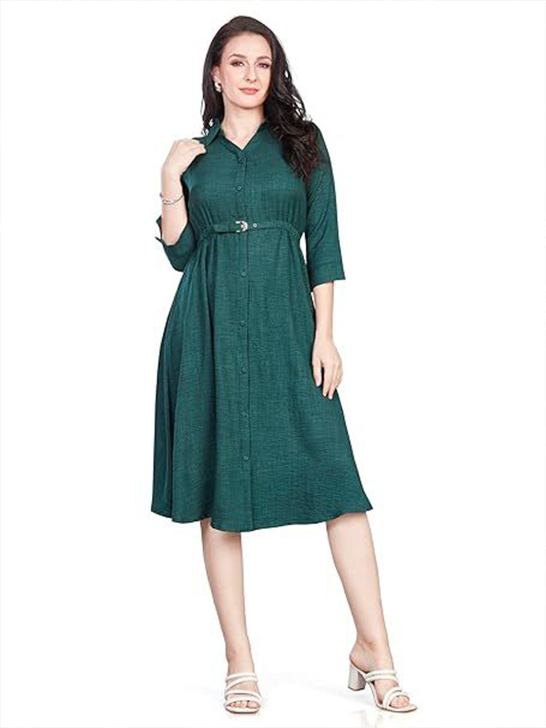 Nioni Shirt Coller Fit & Flare Dress