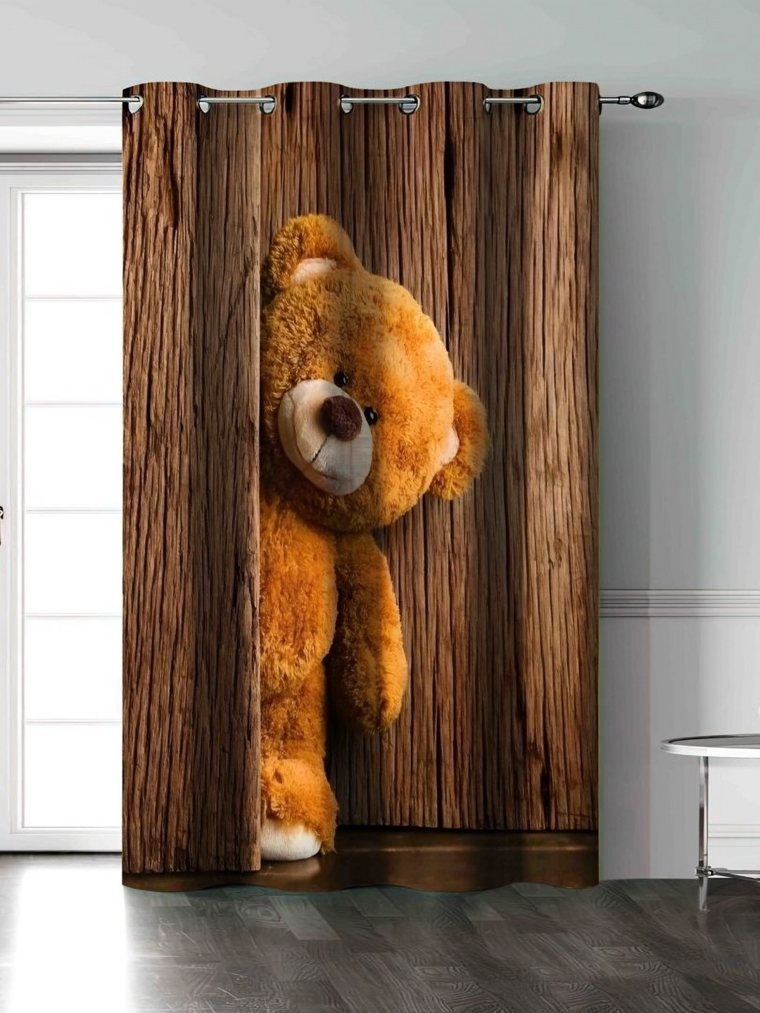 Aura Brown & White Teddy Bear Printed Door Curtain