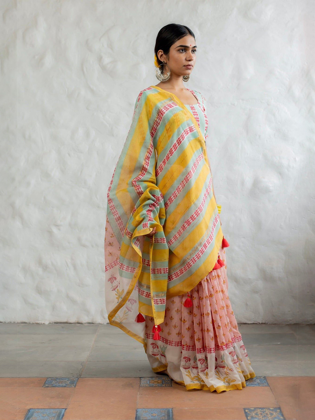 Jinal & Jinal Floral Zari Silk Cotton Chanderi Saree