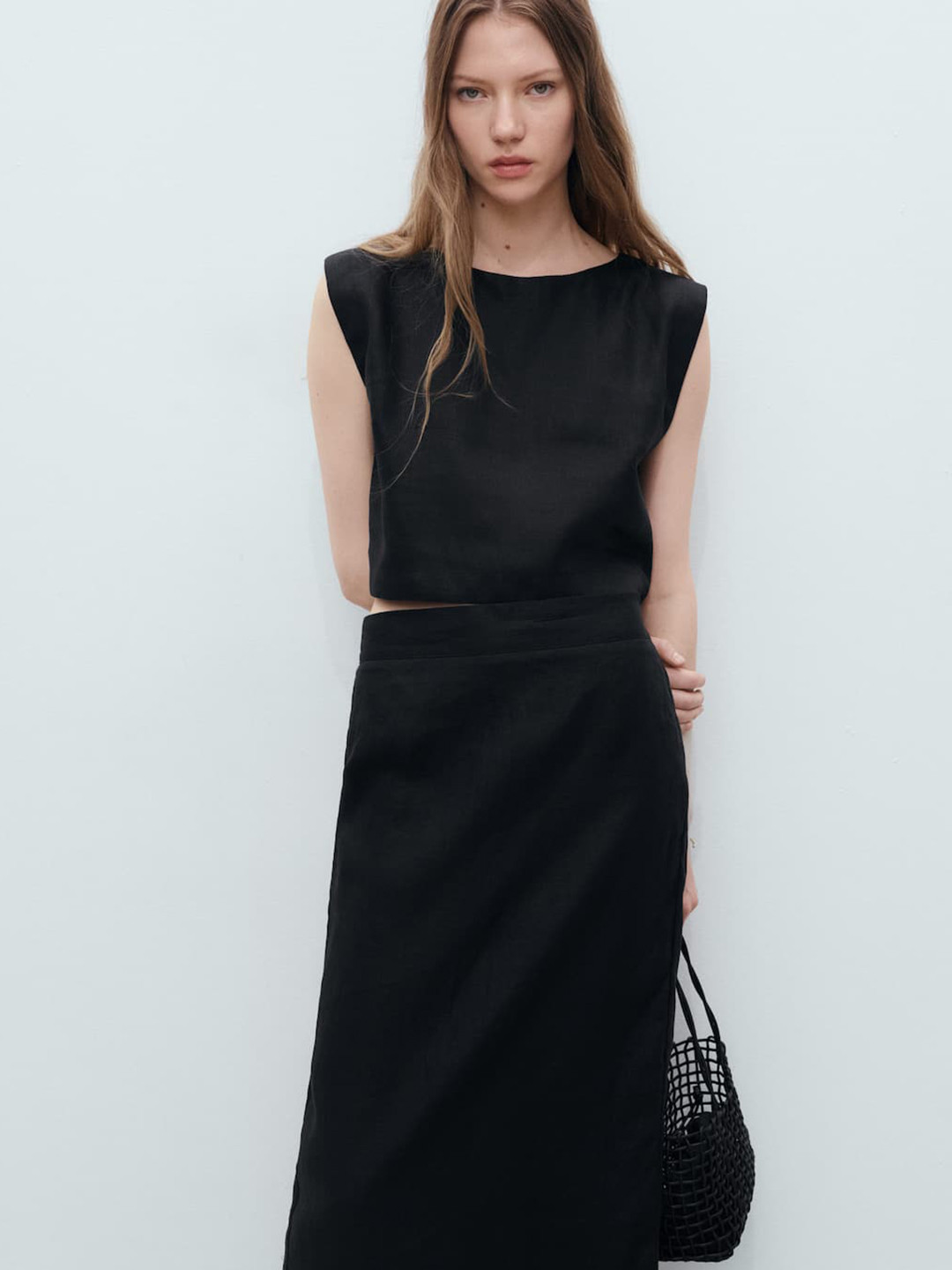 MANGO Linen Crop Top