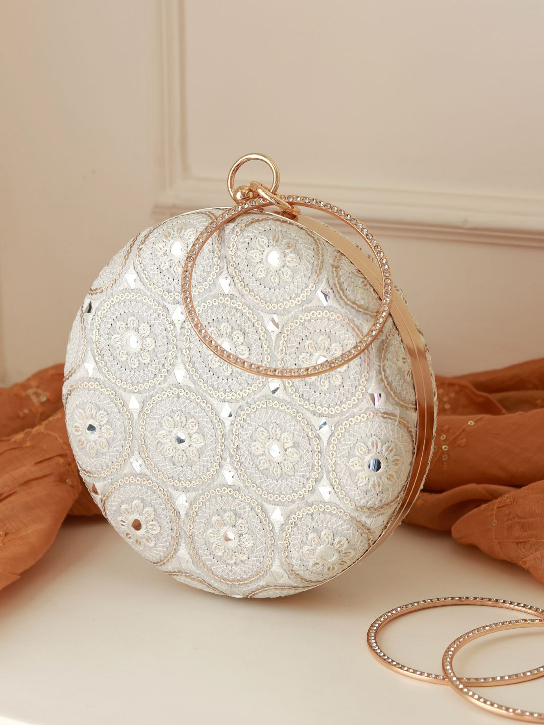 THE TAN CLAN Inaara Embroidered Round Box Clutch