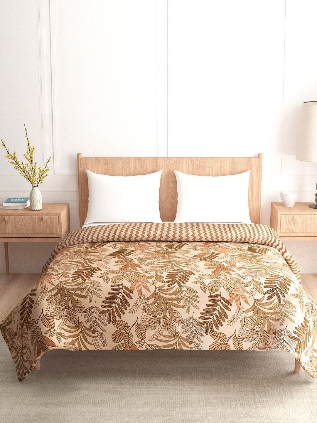 A Homes Grace Brown & Beige Floral Microfiber AC Room 120 GSM Reversible Double Bed Dohar