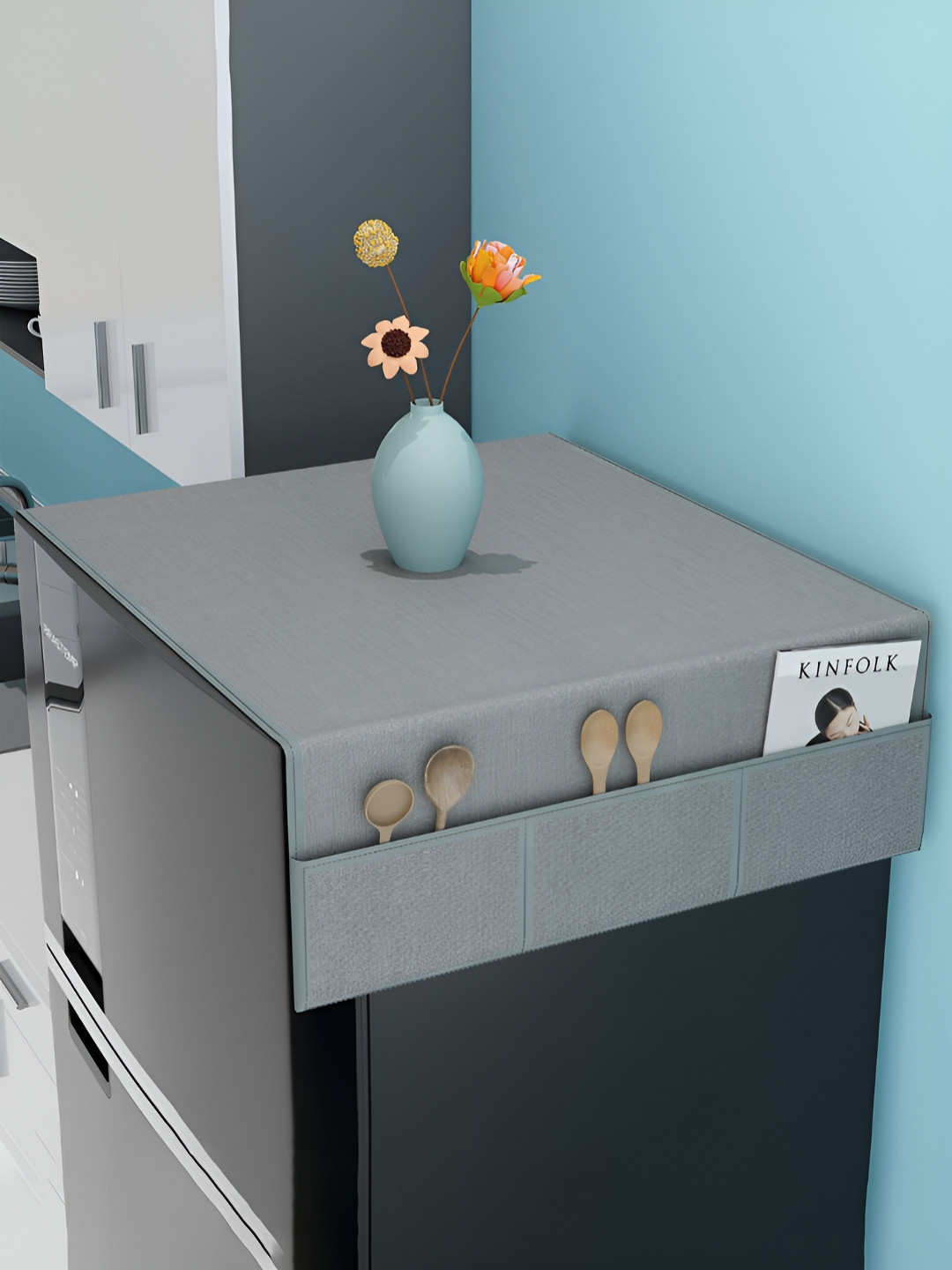 Myntra Elegant Homes Grey Fridge Top Cover With 6 Pocket