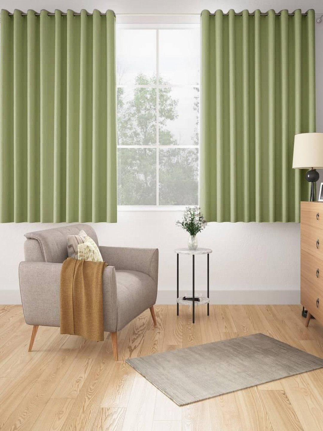 wakefit Green 2 Pieces Black Out Window Curtains