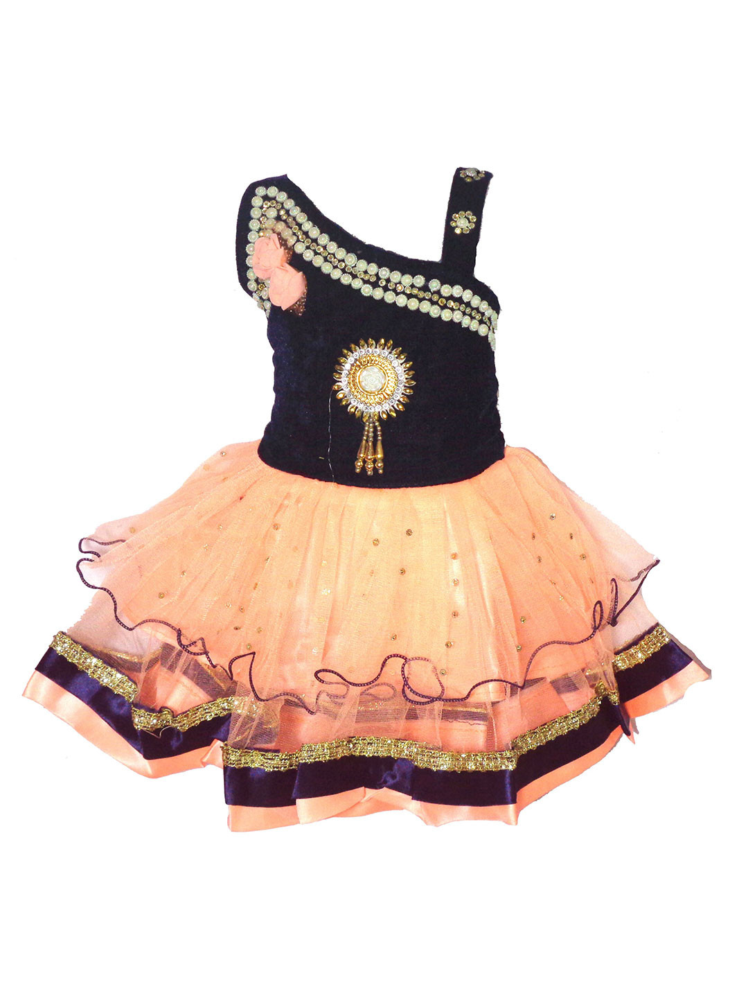 kids fashion hub Embellished Print Velvet Fit & Flare Dress