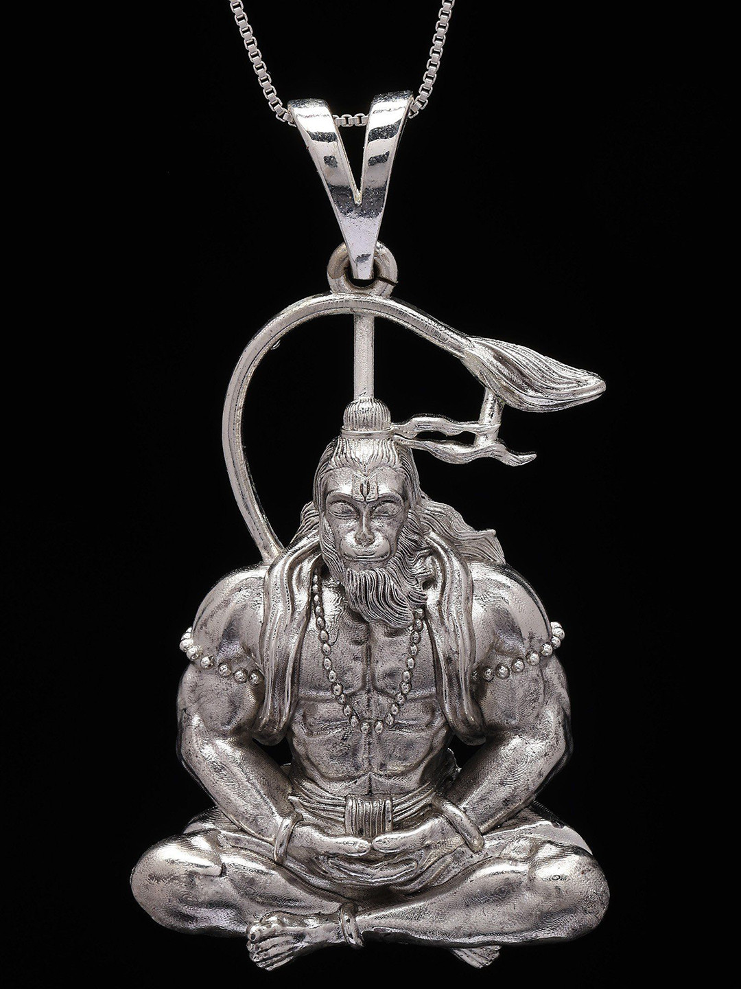 Exotic India 925 Sterling Silver Meditating Lord Hanuman Pendant
