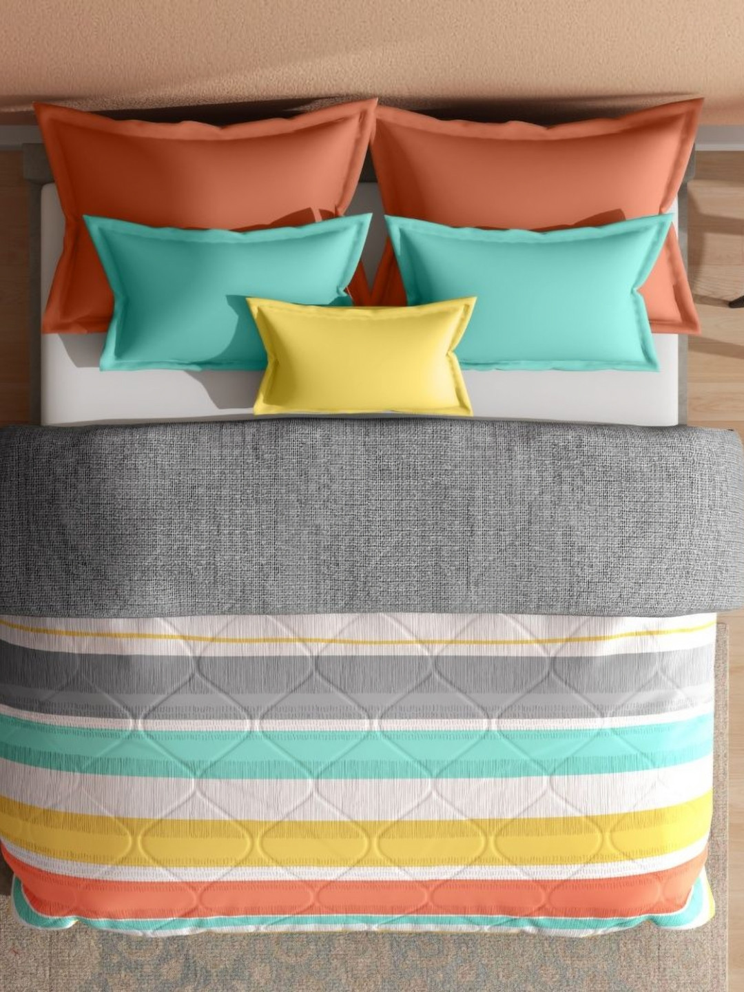 wakefit Peach & Grey Striped 220 GSM AC Room Cotton Double Bed Comforter