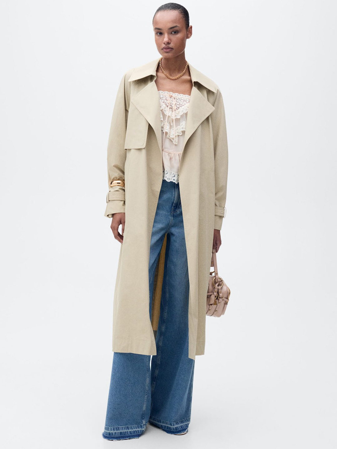 MANGO Longline Trench Coat with Belt