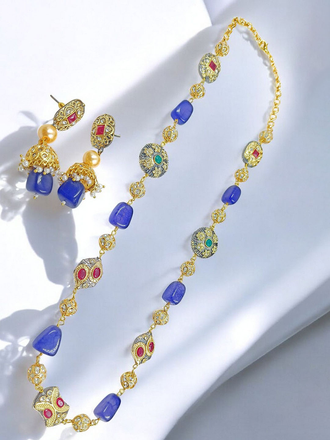 Knigght Angel Jewels Gold-Plated Semiprecious Stone Studded & Beaded Jewellery Set