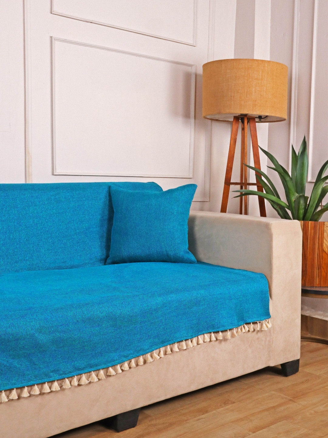 STITCHNEST 2 Seater Blue Jute Sofa Cover