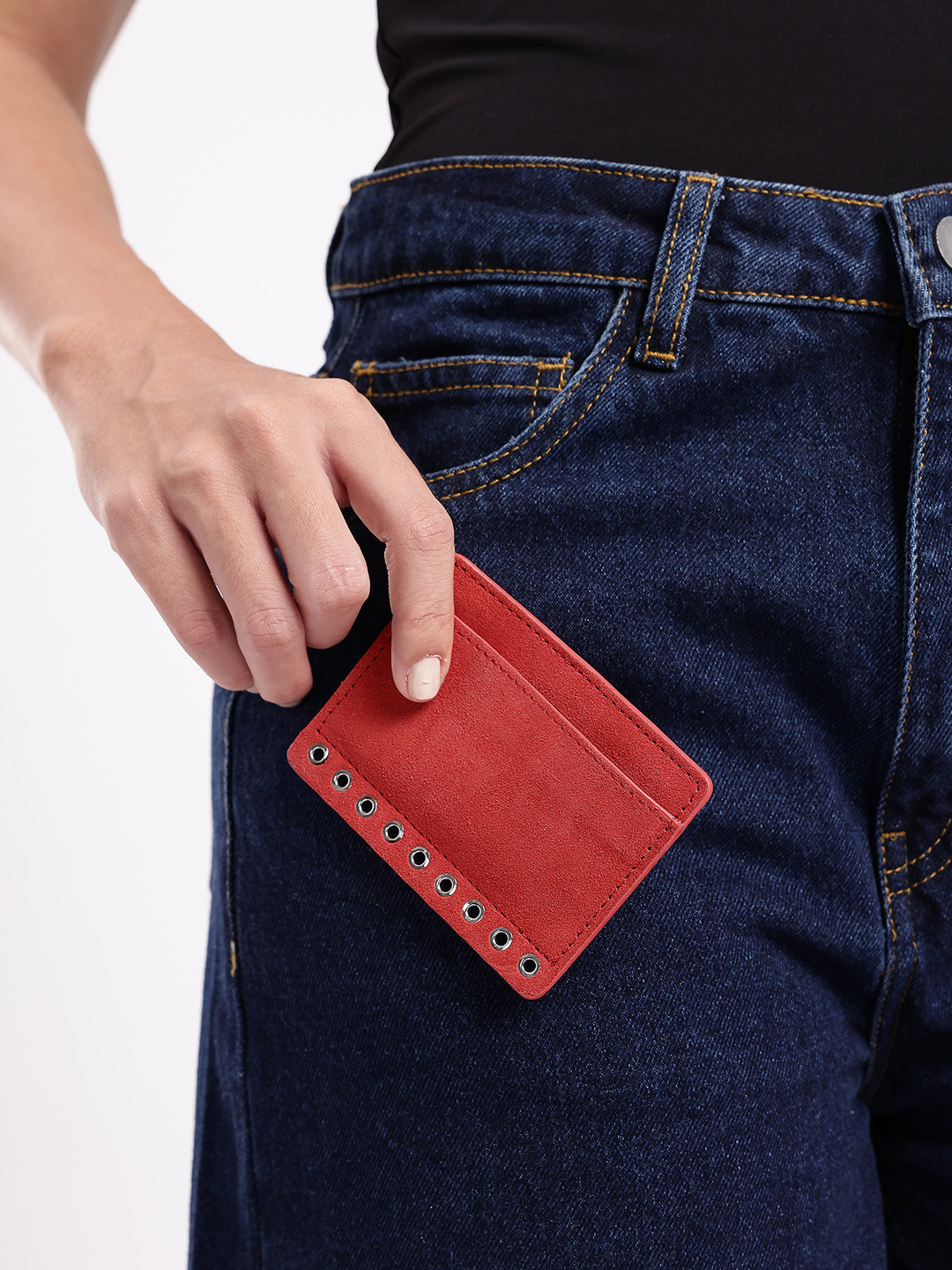 MANGO Women Leather Card Holder With Suede Finish