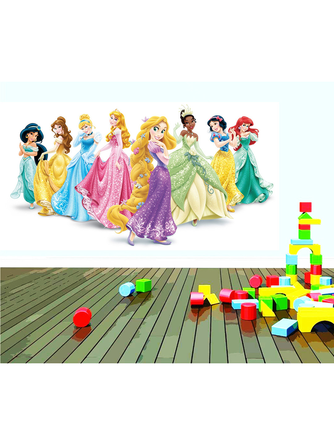 LANSTICK Yellow & Blue Printed Eight Barbies Wall Sticker