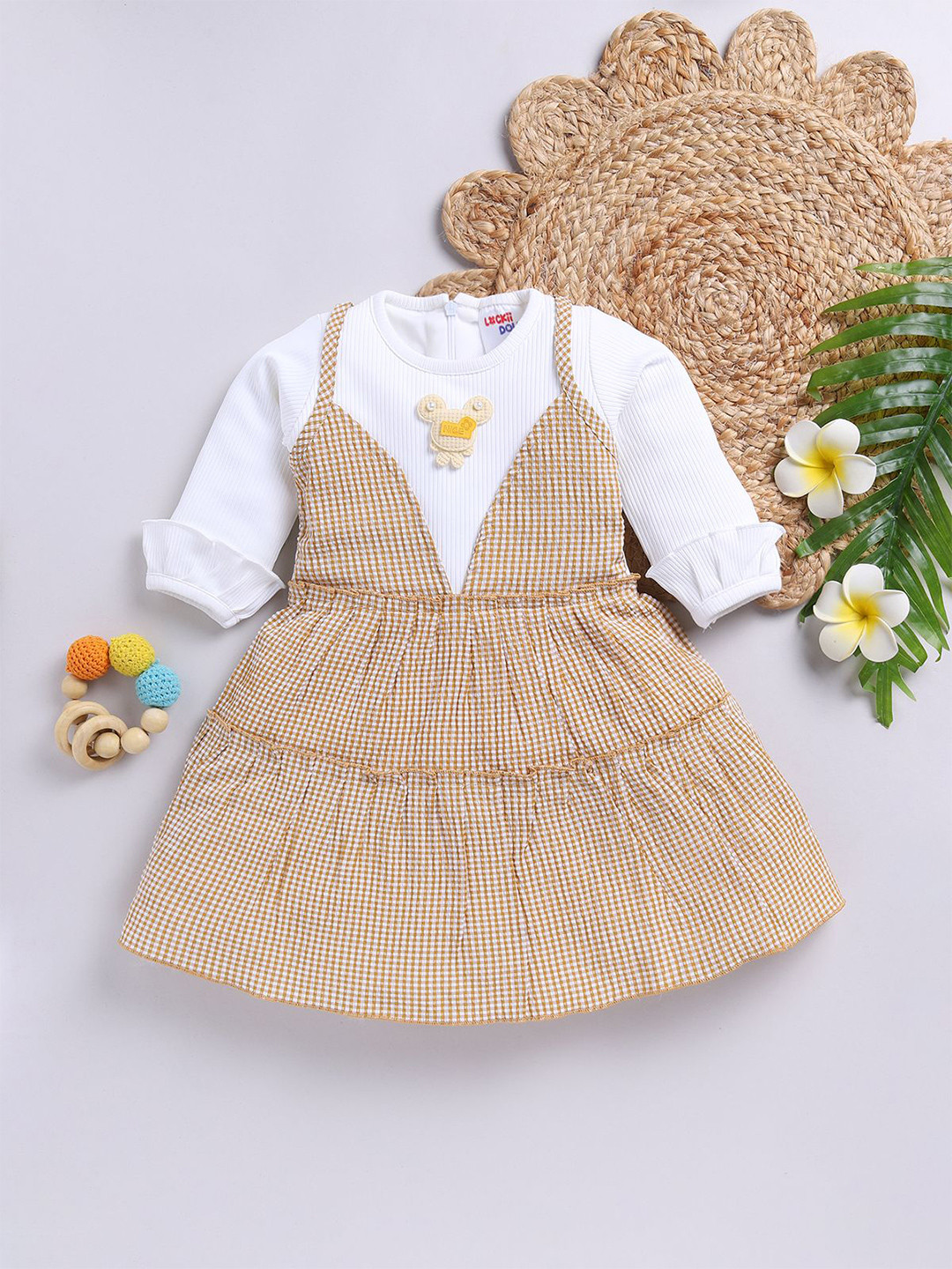 LACKii DOLL Girls Checked Tiered Pinafore Dress
