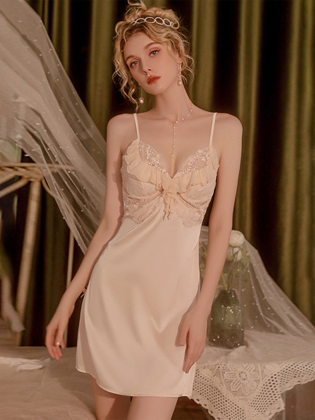 LULU & SKY Strappy Flounce-Trimmed Baby Doll
