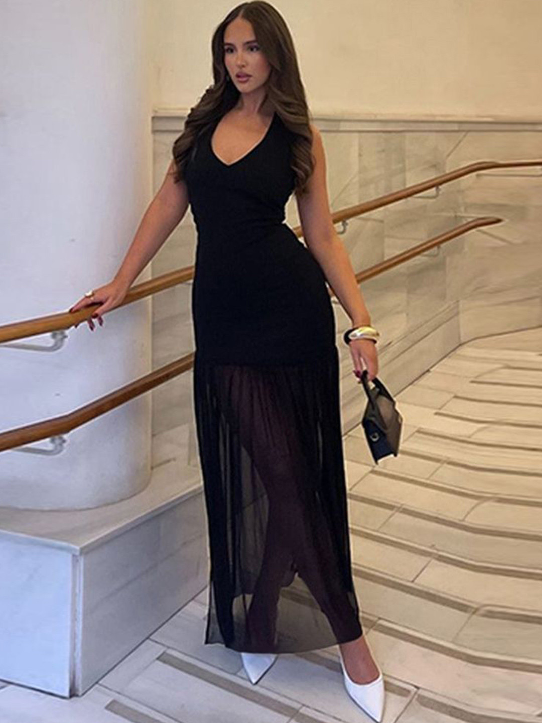 LULU & SKY Women Halter Neck Black Drop-waist Maxi Dress